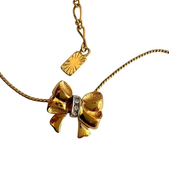 Yves Saint Laurent Gold and Rhinestone Bow Necklace - Picture 11 of 14
